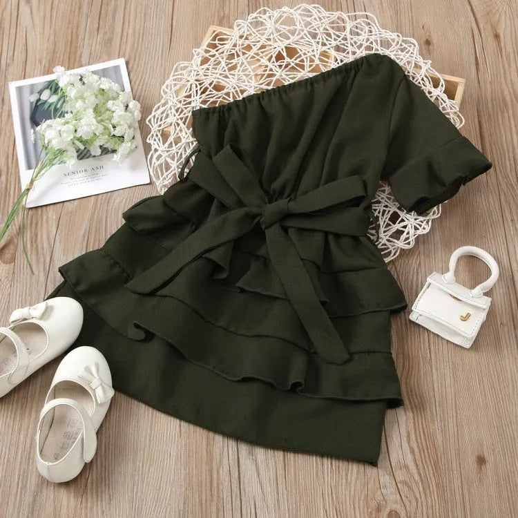Solid colour dark green hooded jumpsuit for girls aged 18 months to 2 years