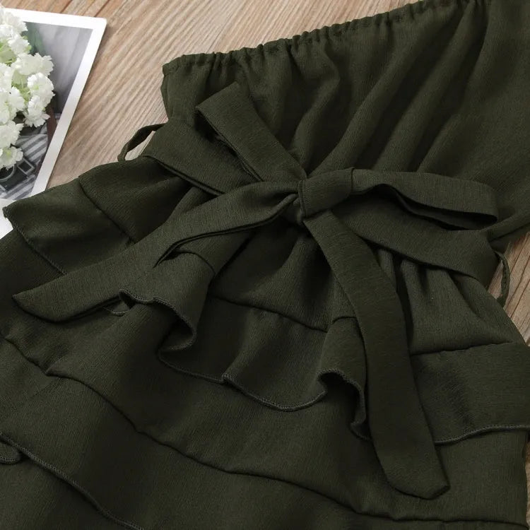 Solid colour dark green hooded jumpsuit for girls aged 18 months to 2 years