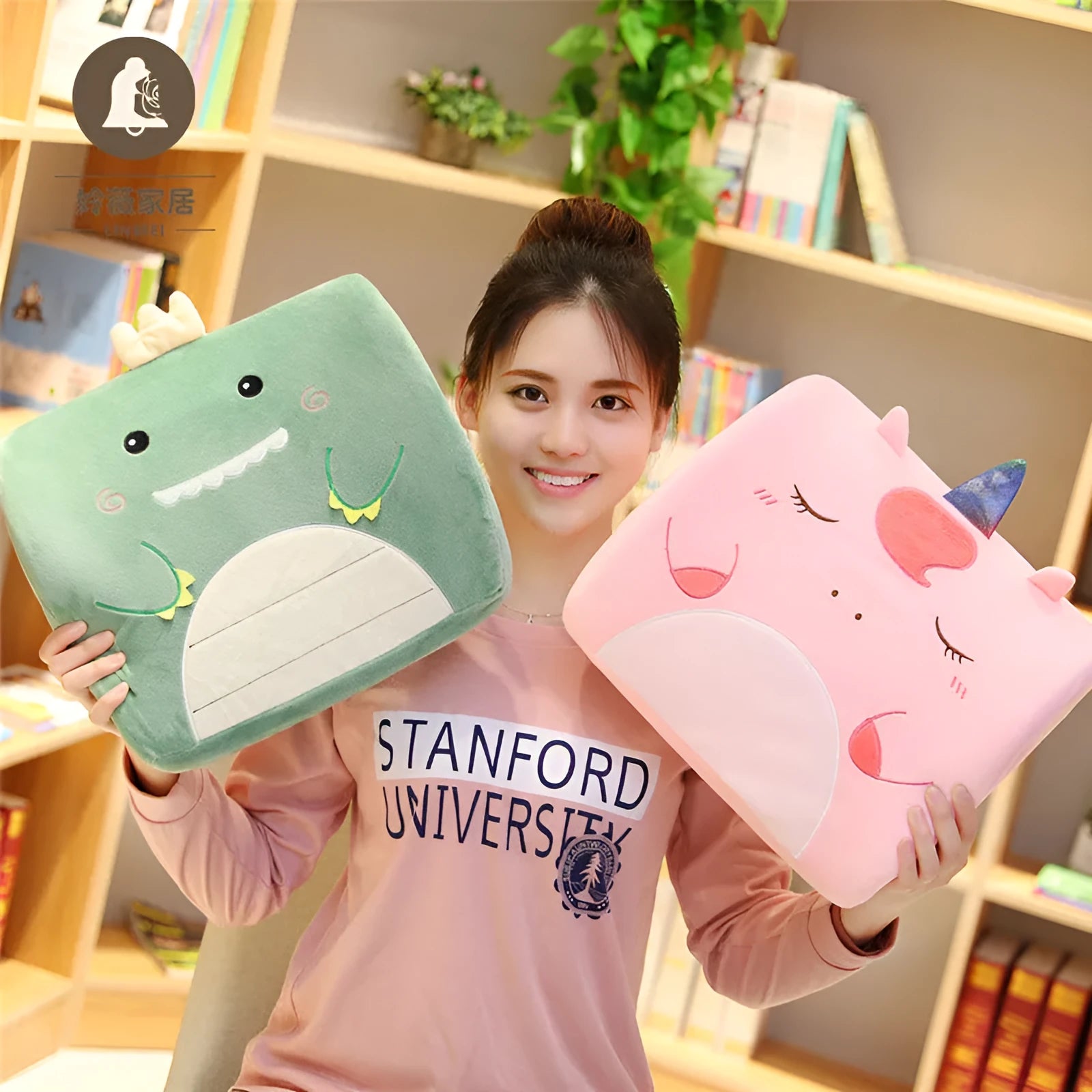 Cartoon memory foam seat back cushion in a choice of six anime designs like pink unicorn and green dinosaur.