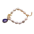 Handmade baroque pearl bracelet for women with white freshwater pearl inlay geometric design