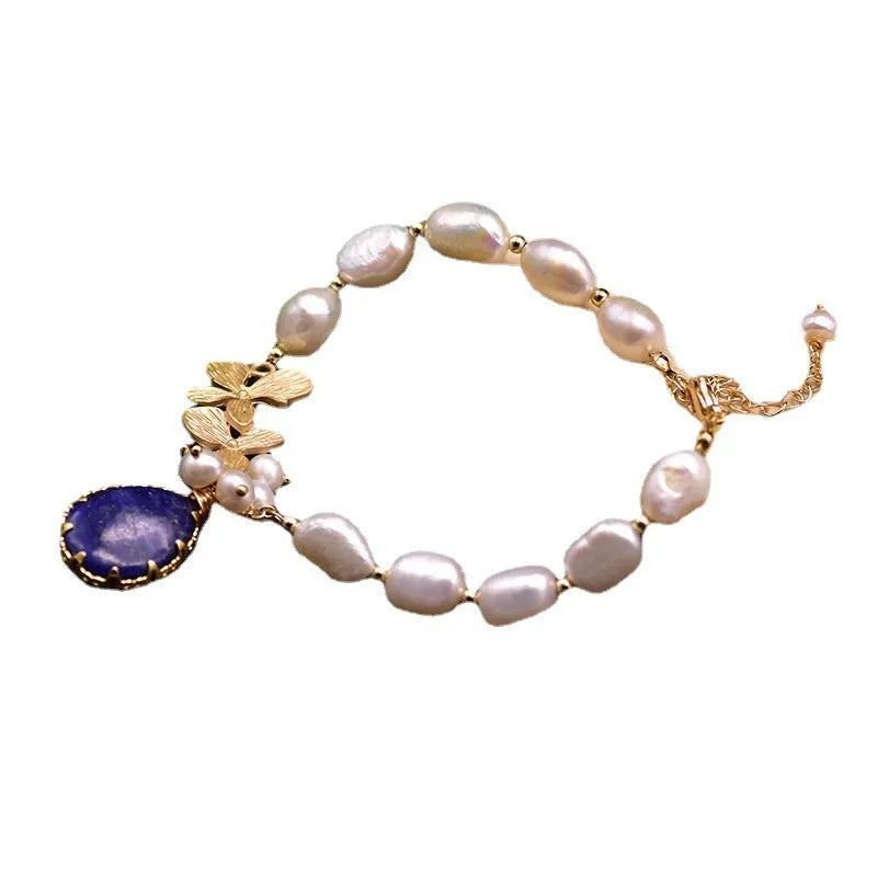 Handmade baroque pearl bracelet for women with white freshwater pearl inlay geometric design