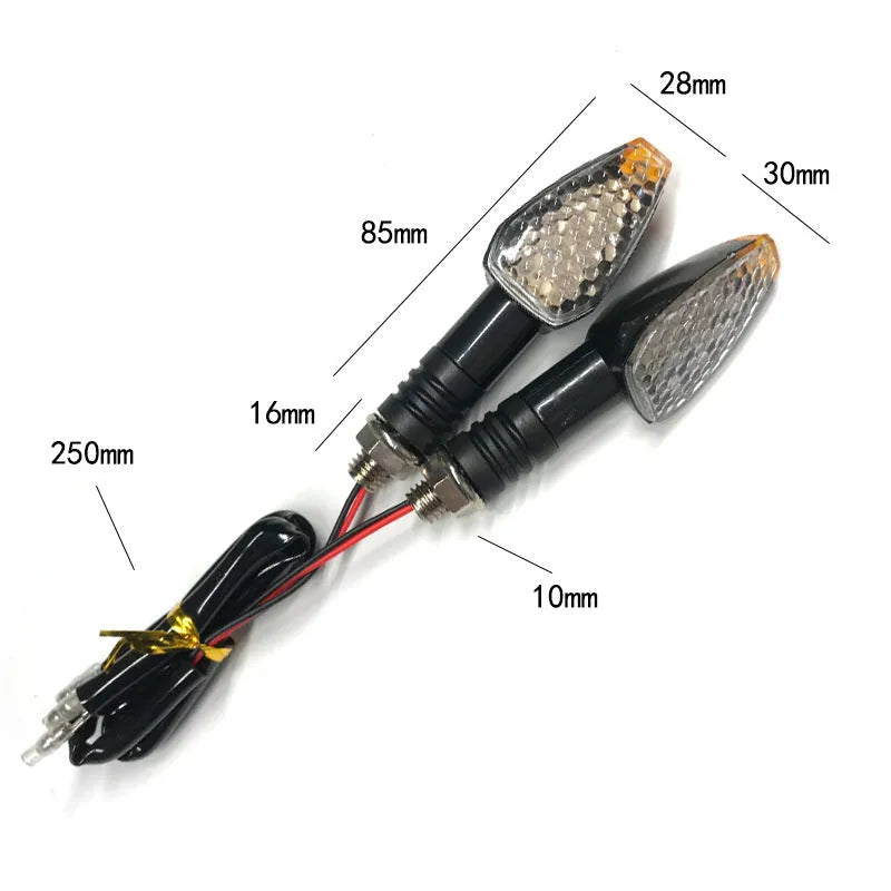 Motorcycle LED turn signal light 85mm length yellow light blackened shell