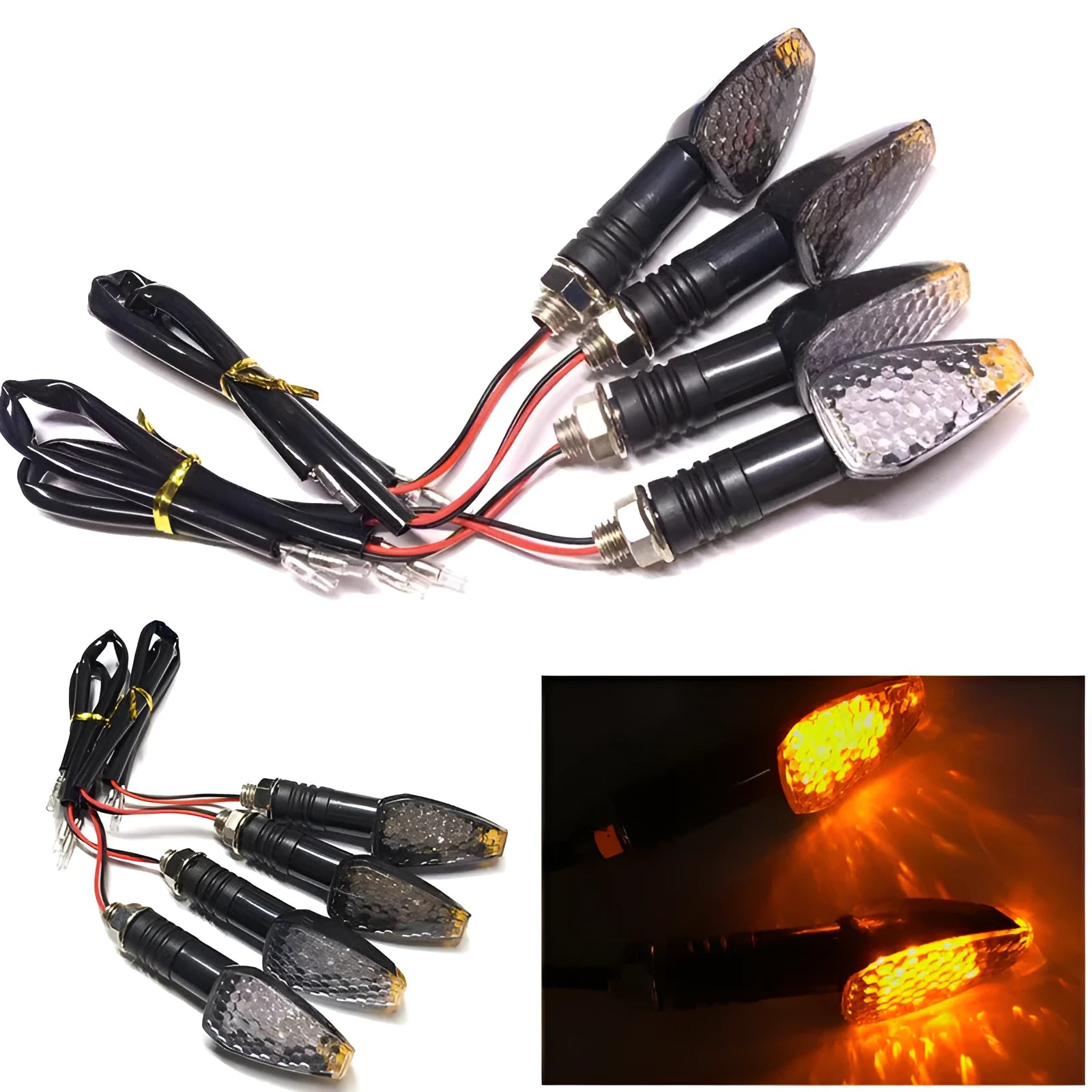 Motorcycle LED turn signal light 85mm length yellow light blackened shell