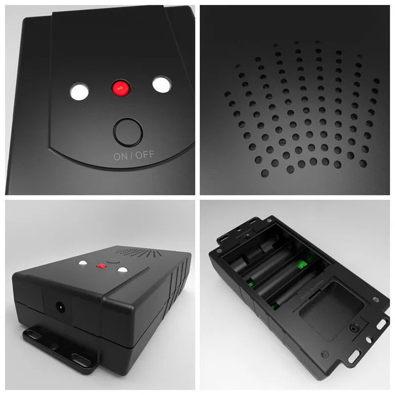 Black square car mouse repeller, 12.5 x 6.5 x 3.2cm, with DC line, USB cable, cable tie and manual