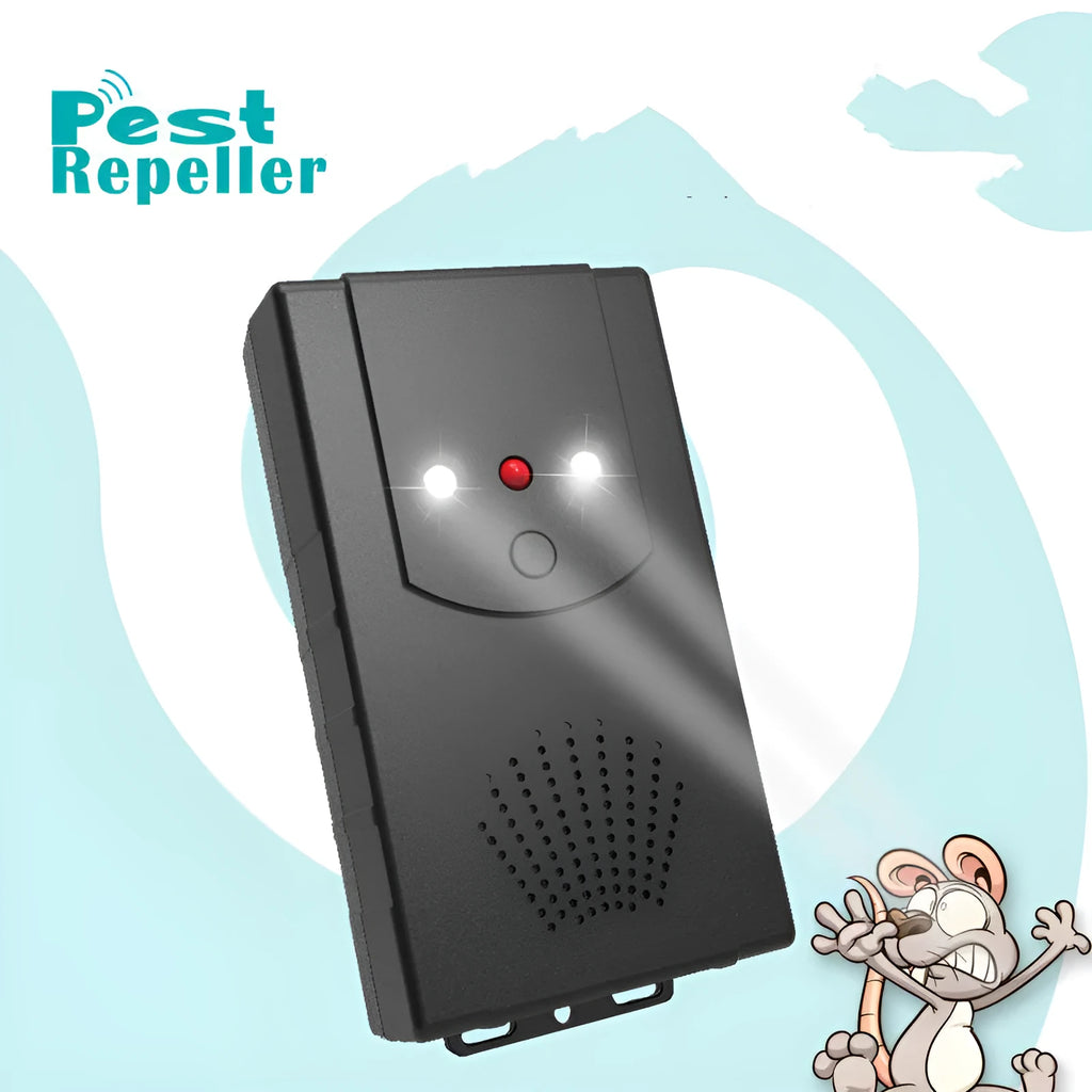 Black square car mouse repeller, 12.5 x 6.5 x 3.2cm, with DC line, USB cable, cable tie and manual
