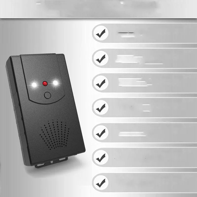 Black square car mouse repeller, 12.5 x 6.5 x 3.2cm, with DC line, USB cable, cable tie and manual