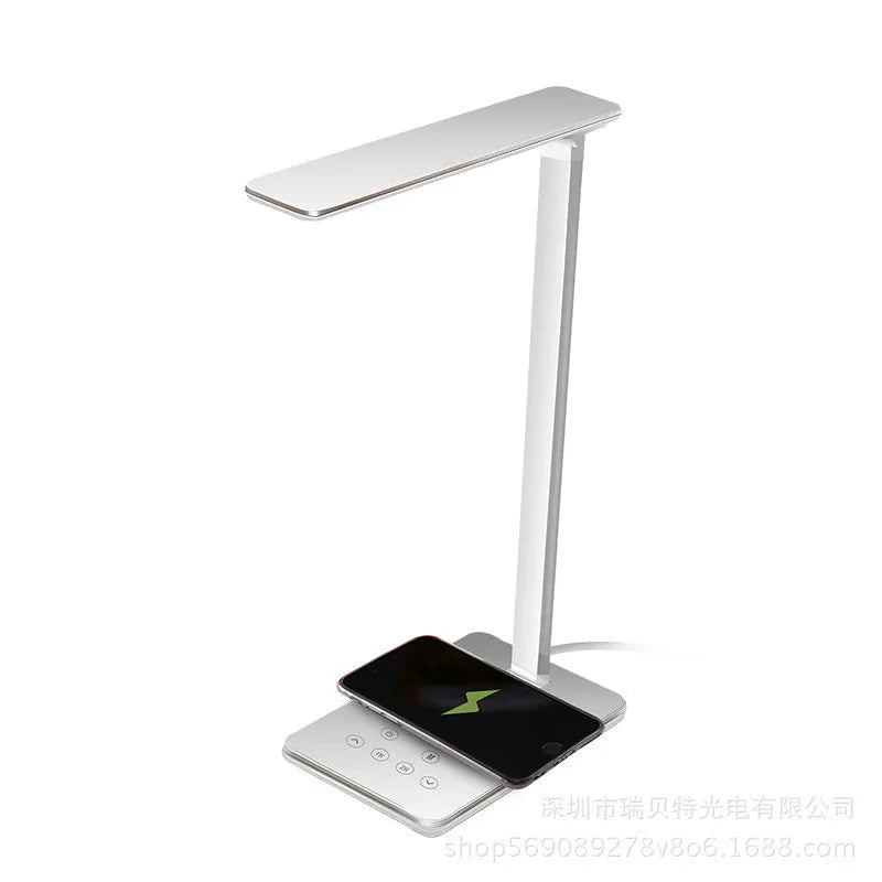 Wireless charging desk lamp with LED lighting in black or white colour options