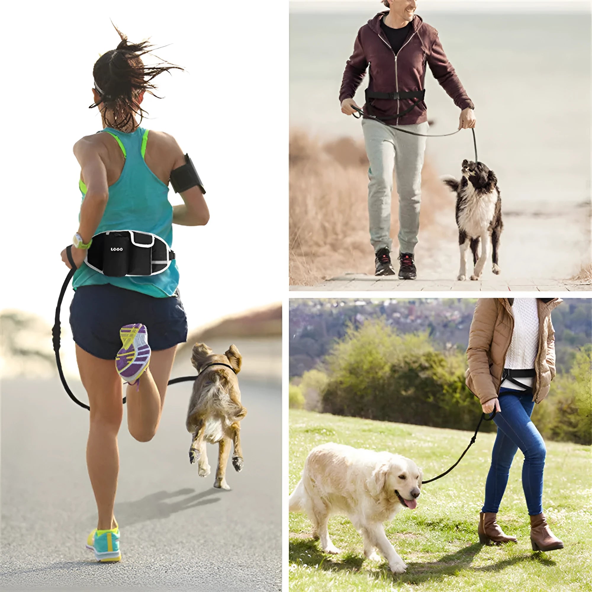 Dog training waist bag with drawstring pocket and mesh pouches for treats, clicker, and phone, in Oxford cloth, black colour