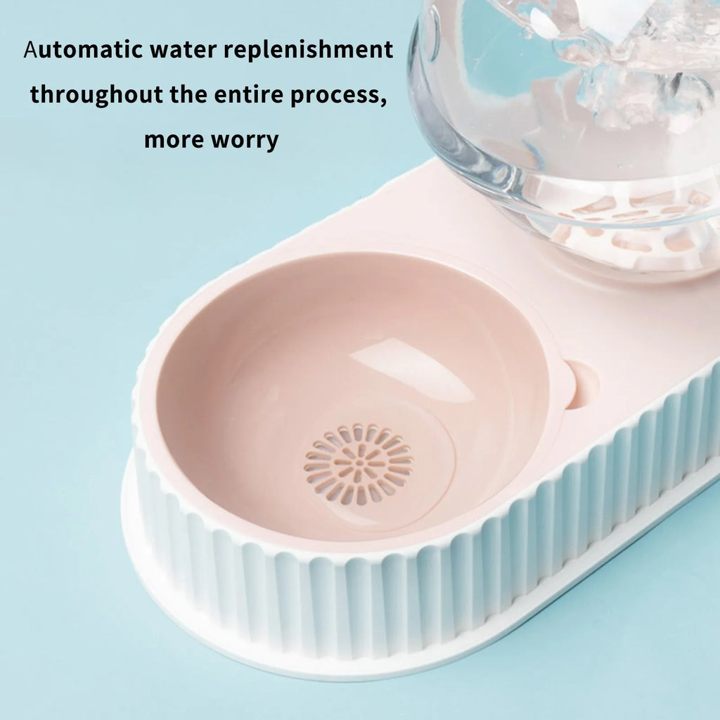 Automatic pet water feeder in pink, green, or grey with 1.5L water capacity and 300ml grain storage, 157*171mm
