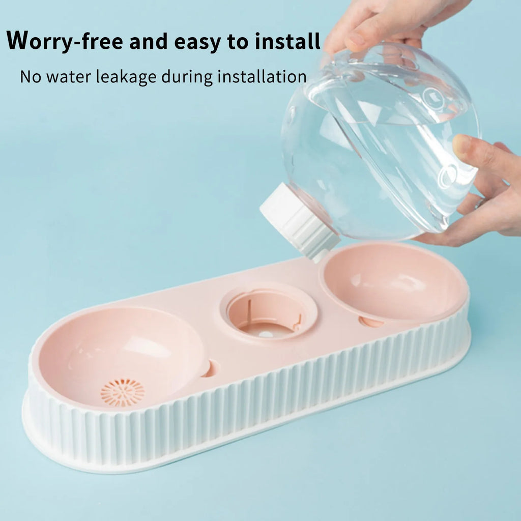 Automatic pet water feeder in pink, green, or grey with 1.5L water capacity and 300ml grain storage, 157*171mm
