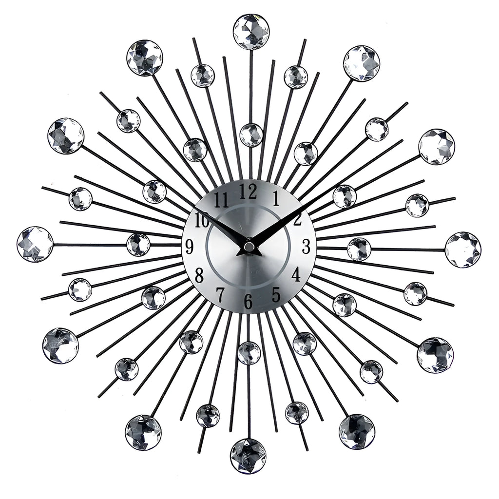 33cm round silver metal wall clock with aluminium dial showing pointer time display
