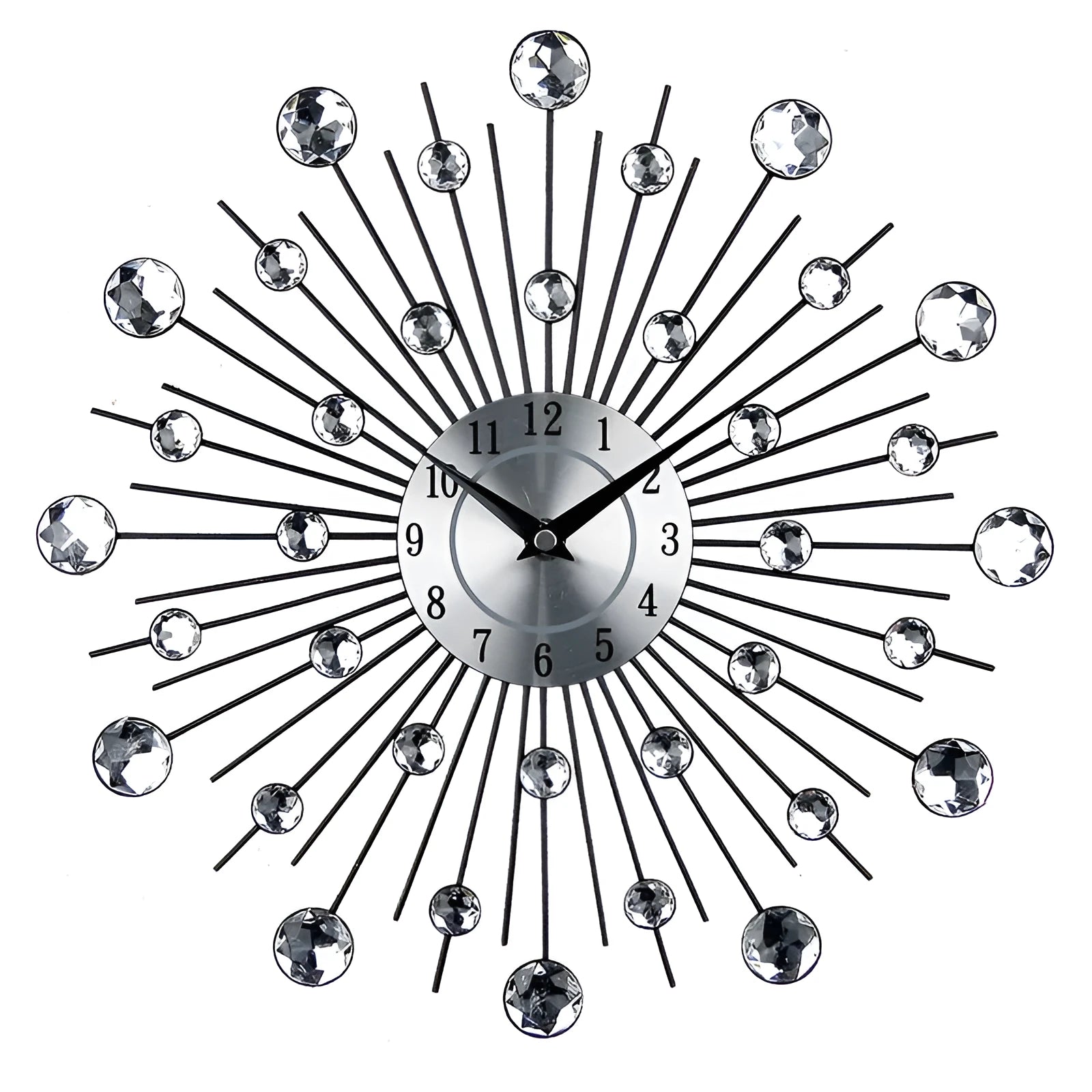 33cm round silver metal wall clock with aluminium dial showing pointer time display
