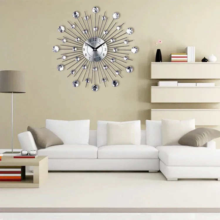 33cm round silver metal wall clock with aluminium dial showing pointer time display