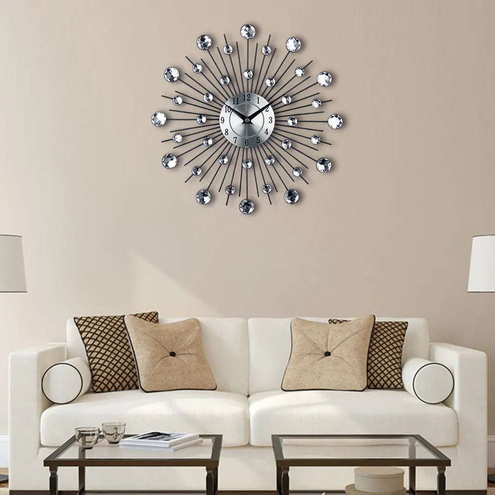 33cm round silver metal wall clock with aluminium dial showing pointer time display