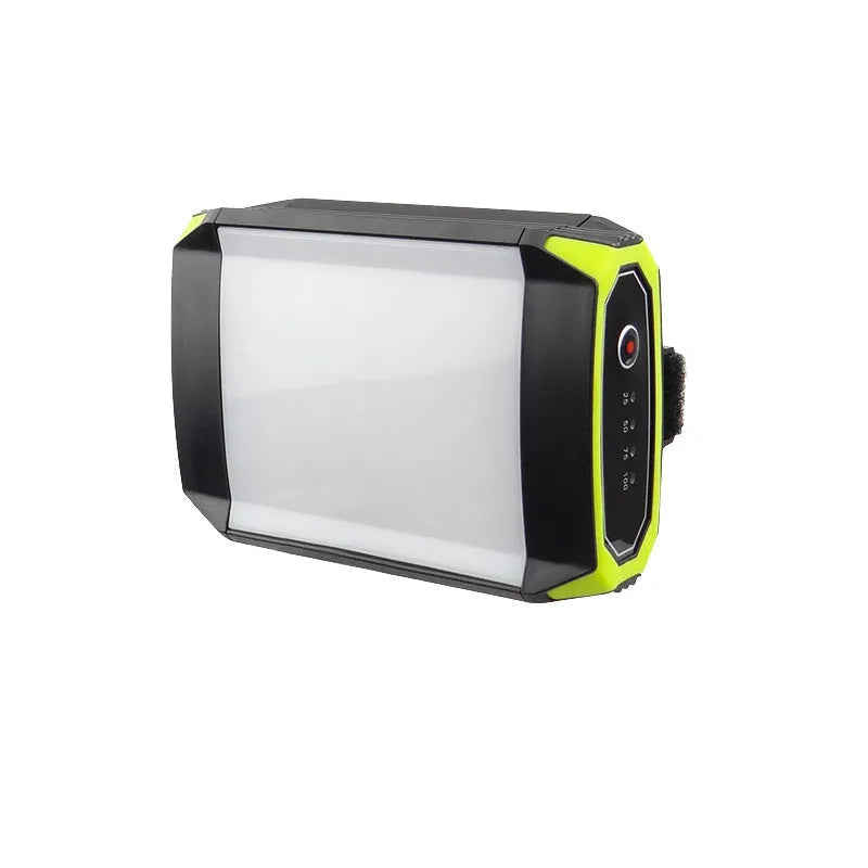 Green rechargeable LED camping light with aluminium alloy construction and power bank functionality