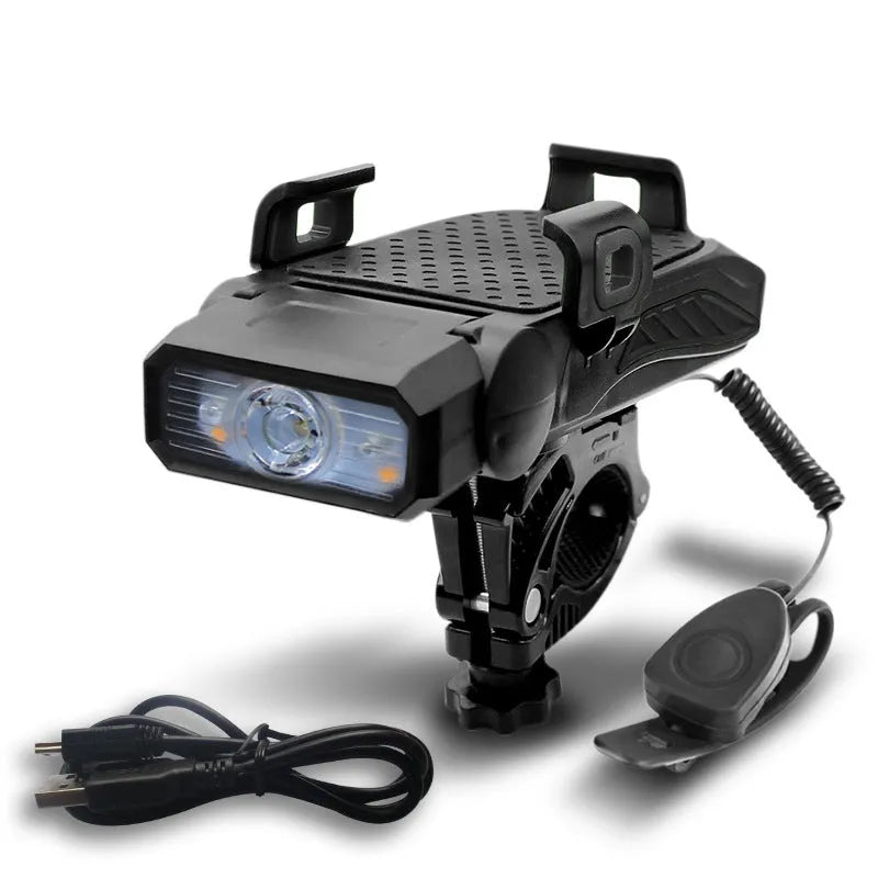 Rechargeable bicycle light in chosen colour, shown in single or double lamp style mounted on handlebars.