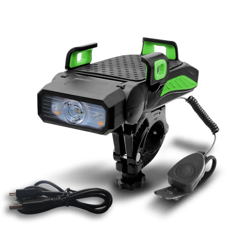 Rechargeable bicycle light in chosen colour, shown in single or double lamp style mounted on handlebars.