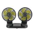 Black ABS car USB dual-head fan with 140cm cable, 5V 10W, three-speed short-press control, colour box 21x17.2x5.5cm