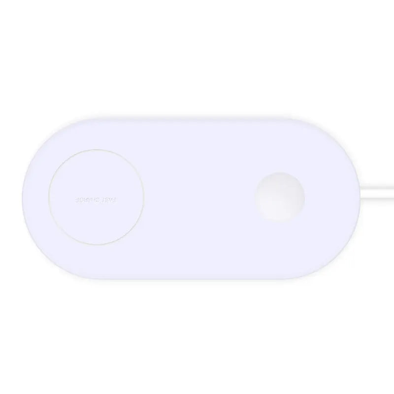 White dual wireless charging pad for two mobile phones on simple design