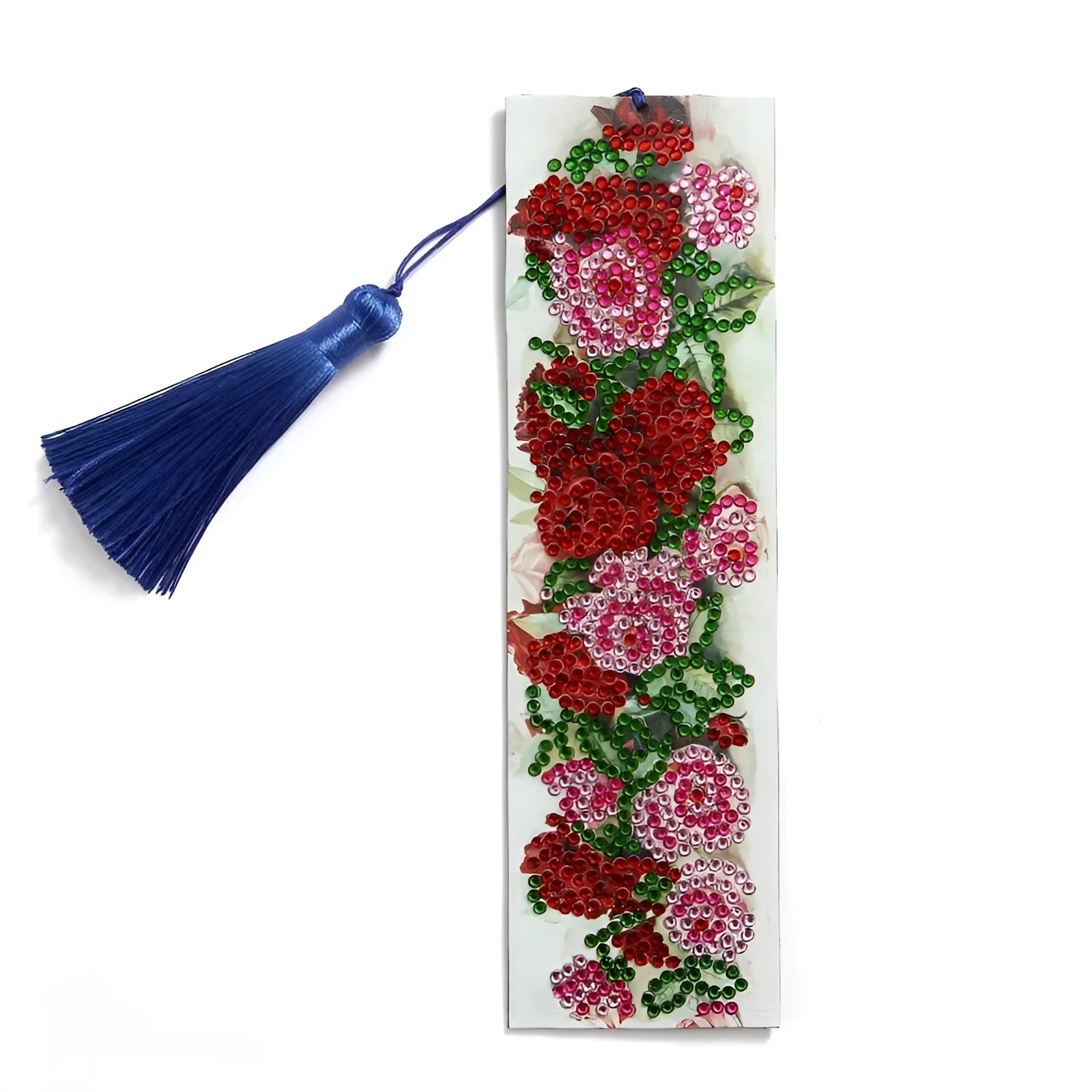 Diamond painting bookmark DIY kit with leather base, special-shaped diamonds, frameless design, 21cm height 6cm width, and pendant