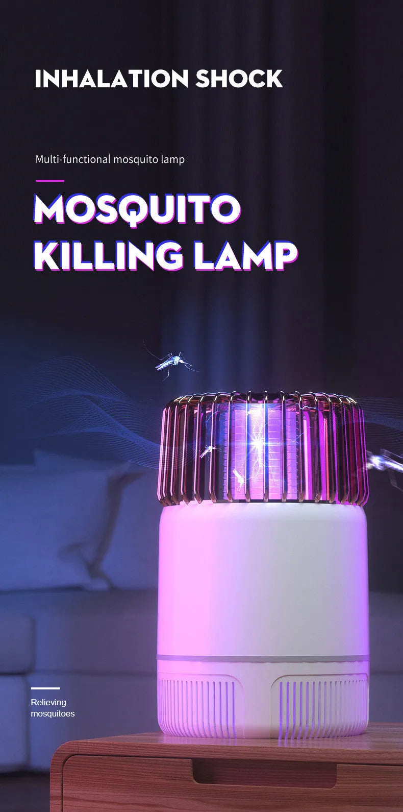 Electric mosquito killer lamp in black or ivory white, 12x12x19.5cm, USB powered, with purple light and suction fan