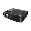 Portable white Android Wi-Fi projector with lens and ventilation grilles on a wooden surface.