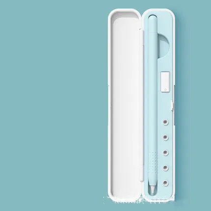 Hard shell storage case for Apple Pencil 1st and 2nd Generation in purple, green, black, and blue.
