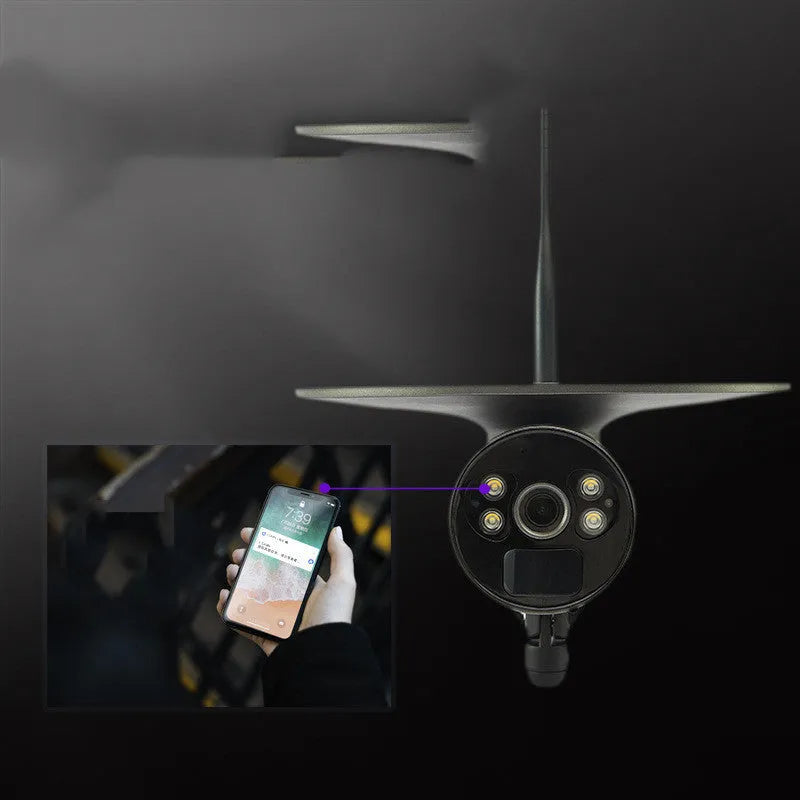Black solar wireless WIFI 4G outdoor security camera with metal housing and solar panel