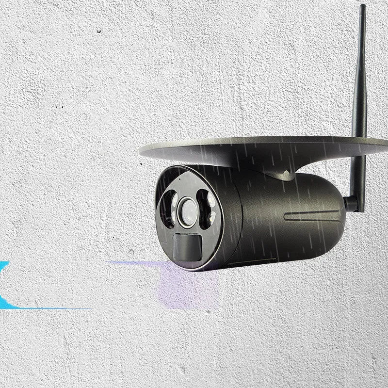 Black solar wireless WIFI 4G outdoor security camera with metal housing and solar panel