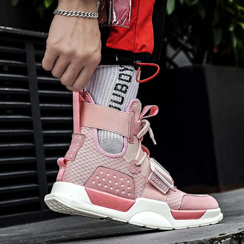 High-top hoverboard shoes mesh upper rubber sole colour block design black colourful gray pink unisex