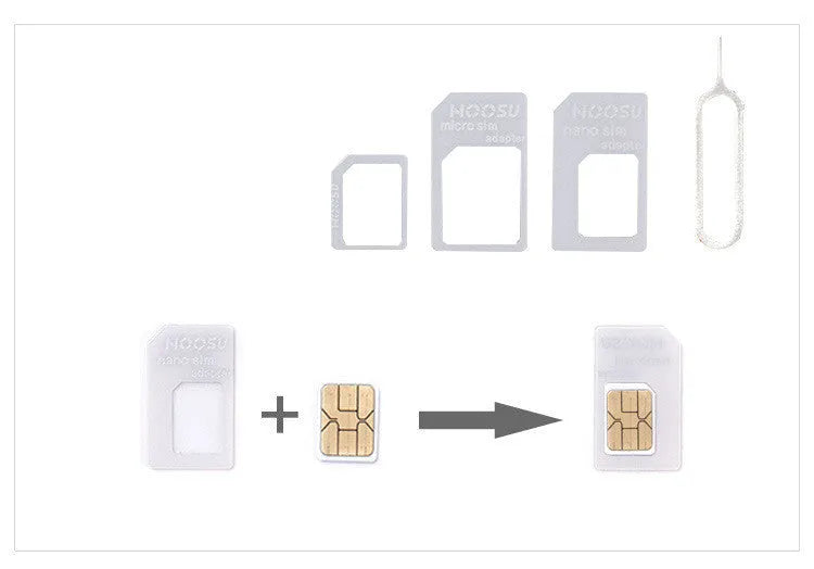 Black and white SIM card holder with recovery pin showing 12.3x6.8cm dimensions
