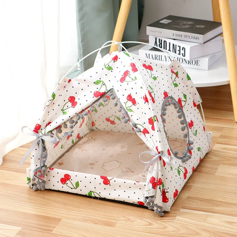 Enclosed cat tent pet bed in breathable waterproof cloth, available in S to XL and three colours