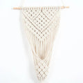 Hand-woven white cotton net bag wall decoration with grid pattern measuring 30x70 cm