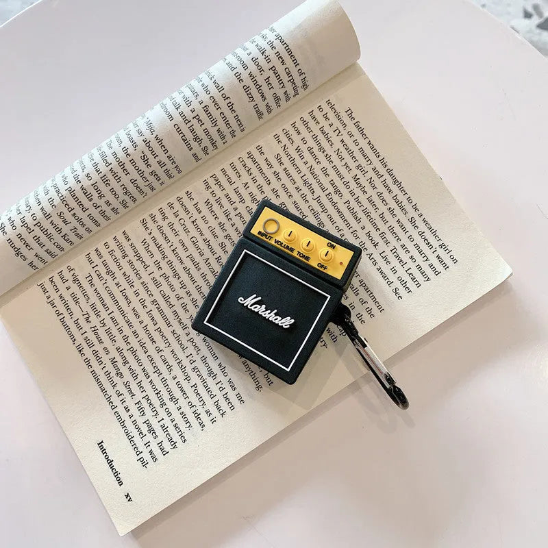 Black Chinese style silicone protective cover for AirPods charging case with letter pattern design