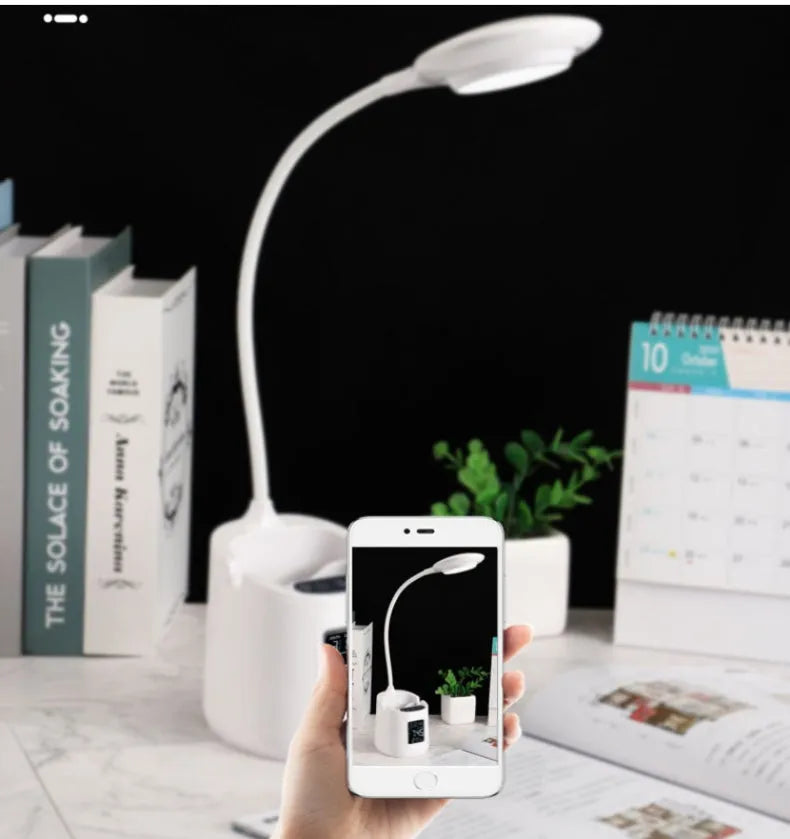 White desk lamp with USB power and touch switch for study eye protection