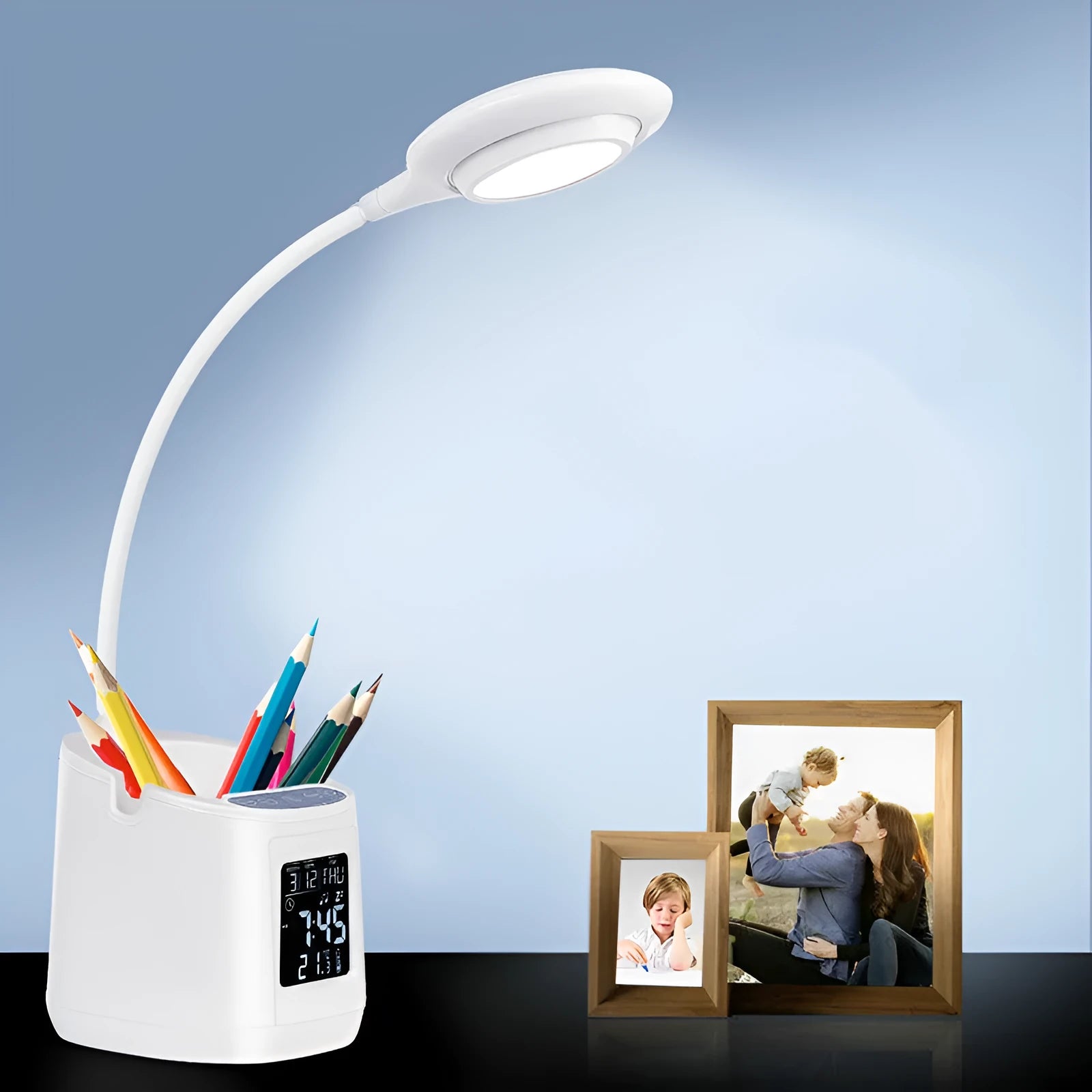 White desk lamp with USB power and touch switch for study eye protection