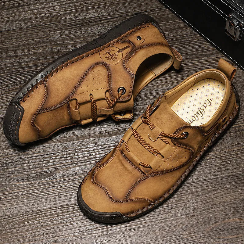 Men's casual leather shoes with round toe and microfiber upper available in three colours
