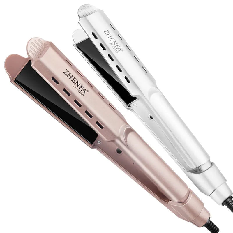 Gold curling iron with 15mm barrel and push button switch for wet dry straight curling dual-use styling