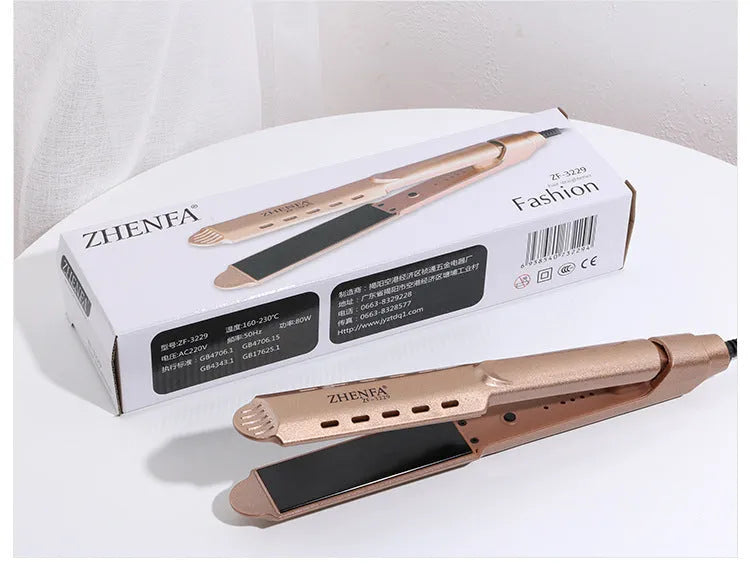 Gold curling iron with 15mm barrel and push button switch for wet dry straight curling dual-use styling
