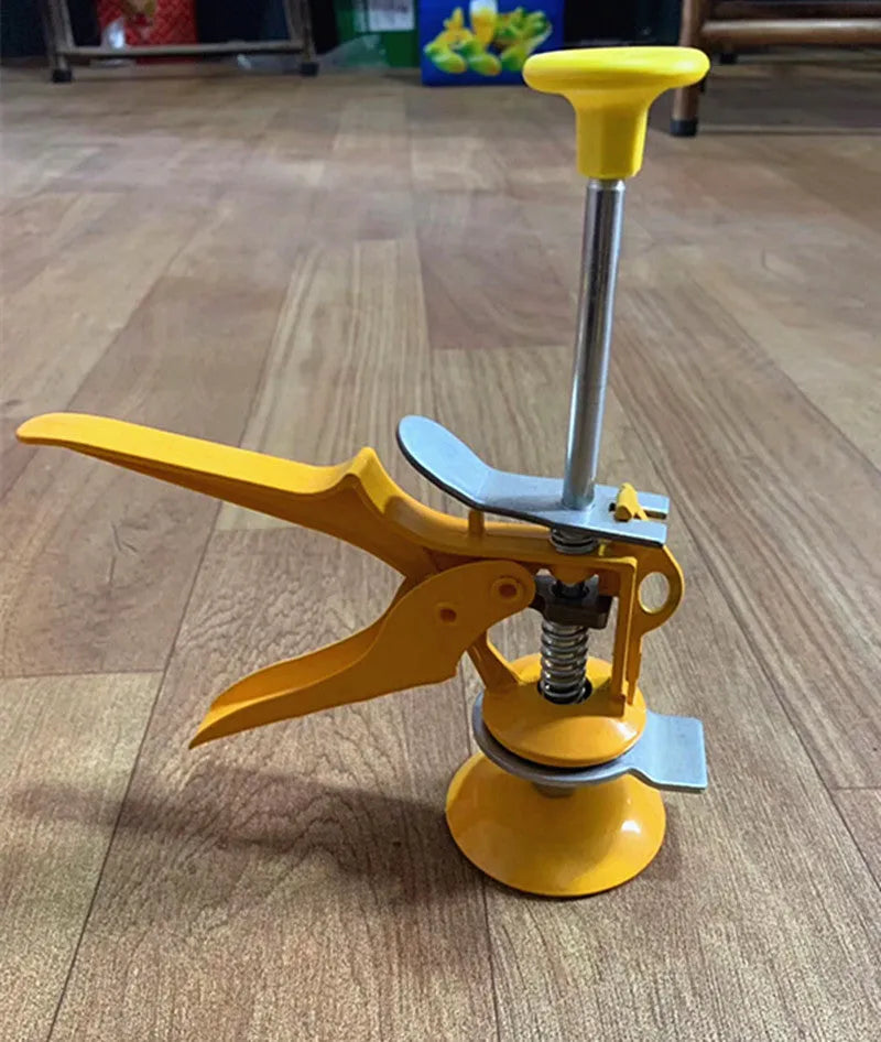 Adjustable height tile raising locator tool for concrete floor installation showing metal alloy construction
