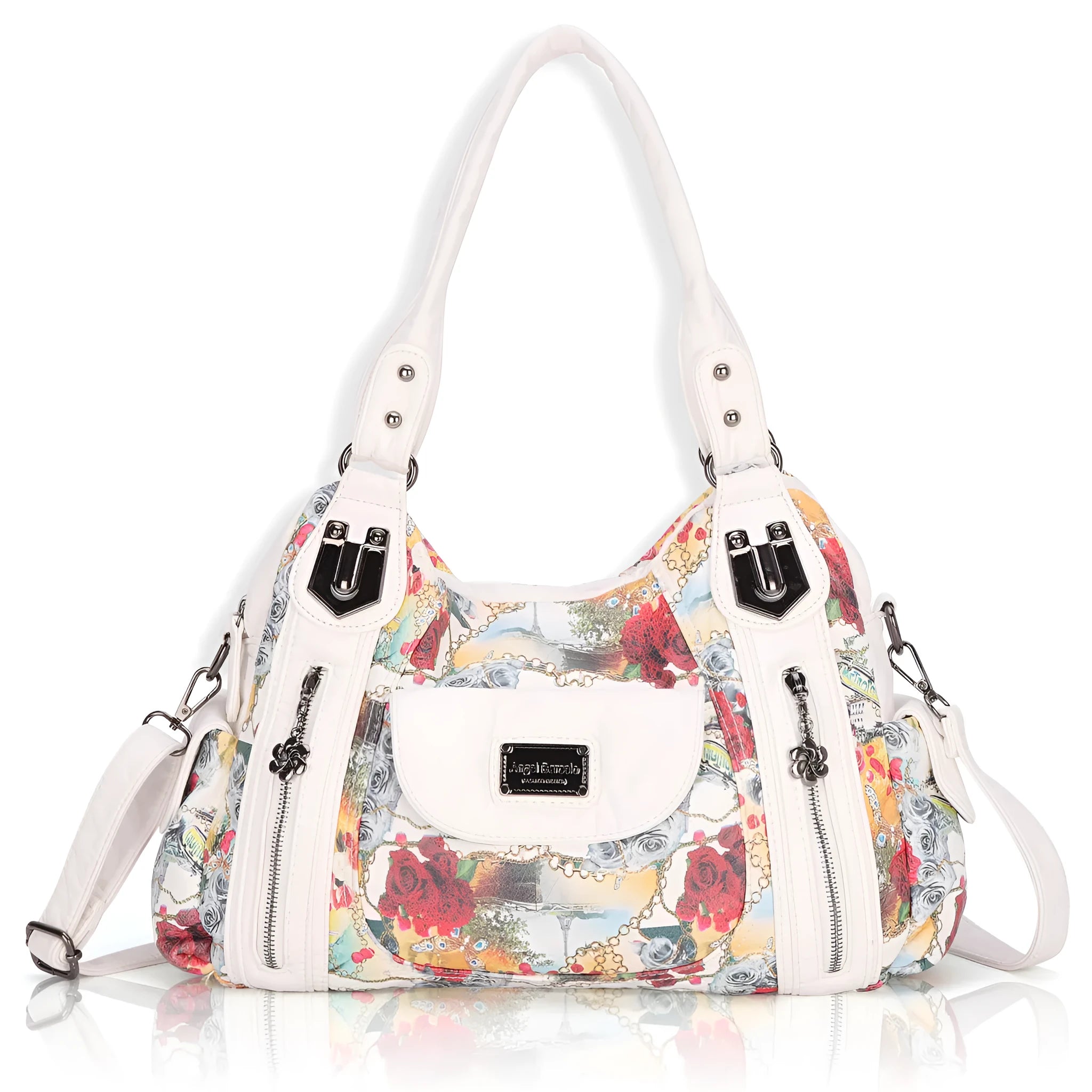 White women's soft PU leather horizontal square shoulder messenger bag with dumpling style