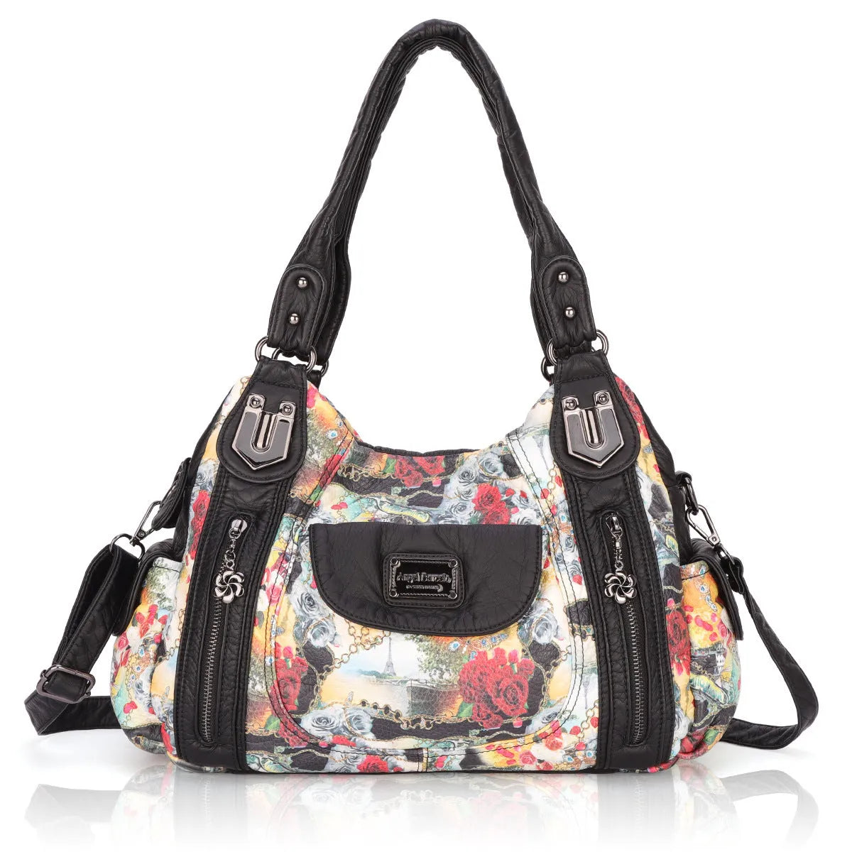 White women's soft PU leather horizontal square shoulder messenger bag with dumpling style