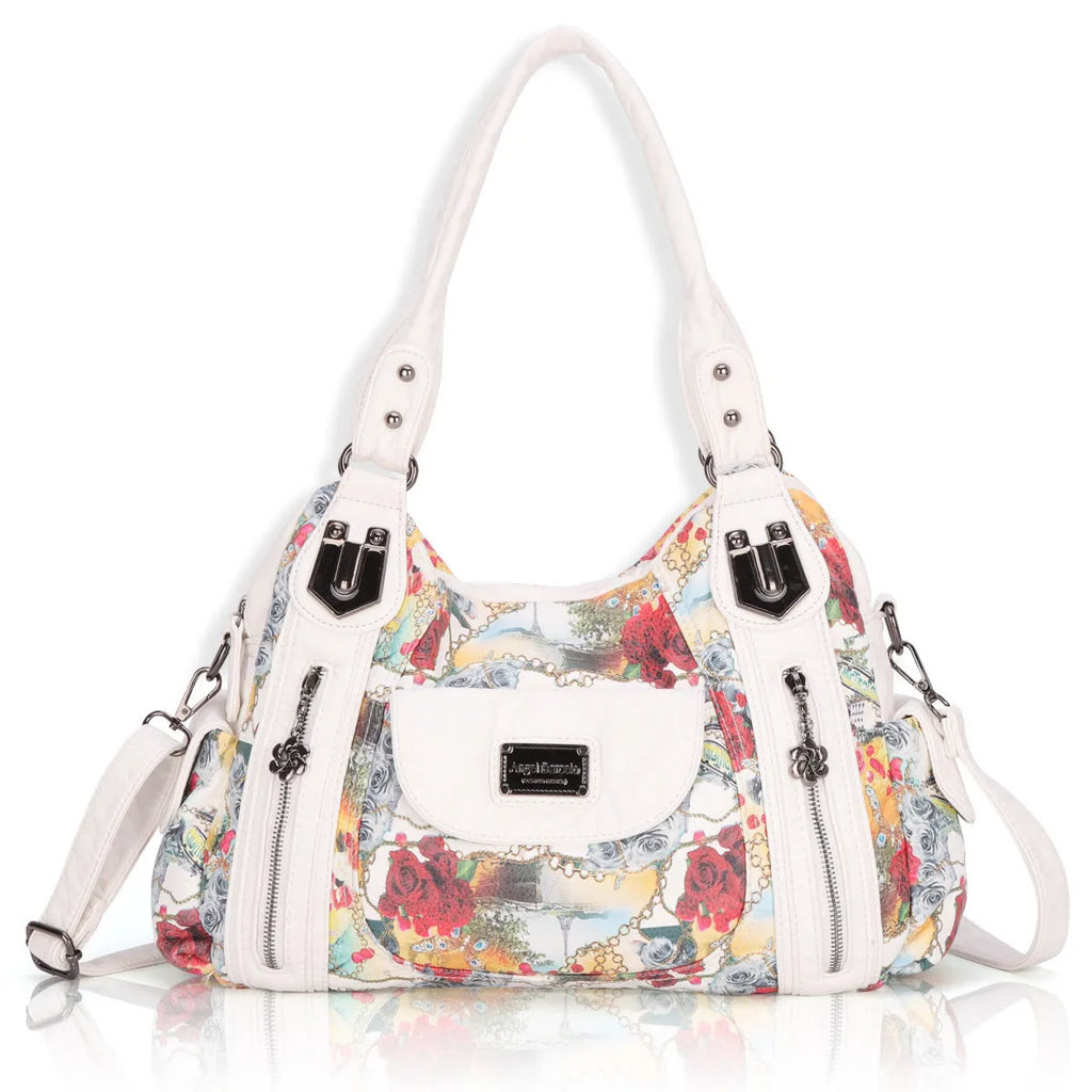 White women's soft PU leather horizontal square shoulder messenger bag with dumpling style
