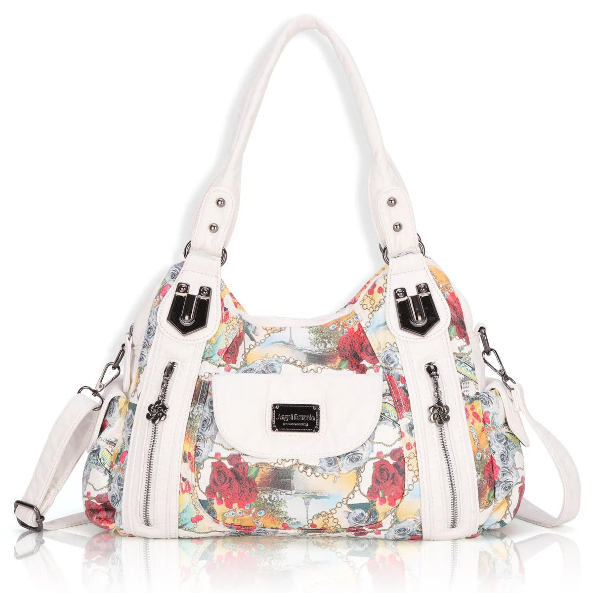White women's soft PU leather horizontal square shoulder messenger bag with dumpling style