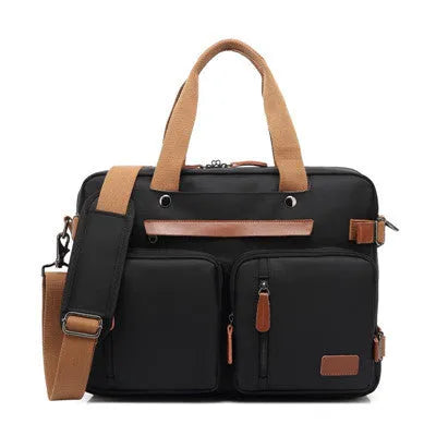 Convertible laptop backpack 15.6 inch in black with waterproof nylon exterior and tote mode