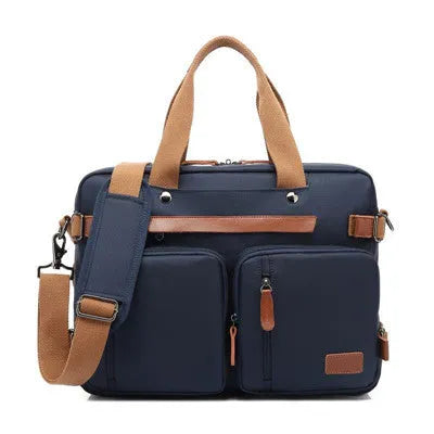 Convertible laptop backpack 15.6 inch in black with waterproof nylon exterior and tote mode