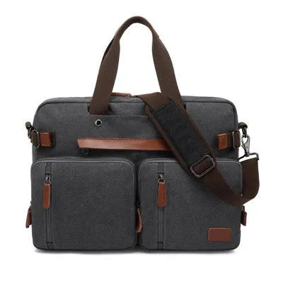Convertible laptop backpack 15.6 inch in black with waterproof nylon exterior and tote mode