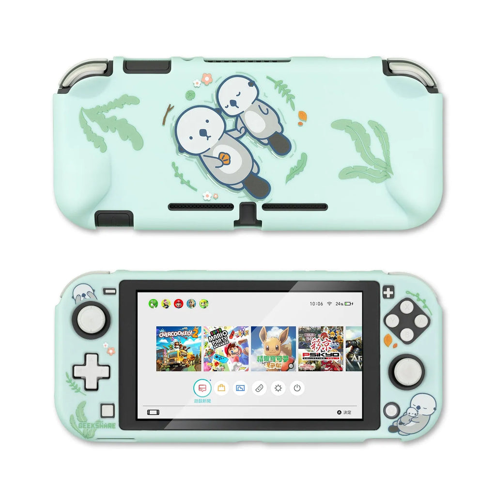Nintendo Switch Lite silicone protective shell case with back grip and rocker sleeve accessories.