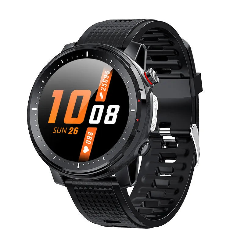 Men's Android smartwatch with IP68 waterproof rating, round 1.3-inch touchscreen, and black silicone strap.