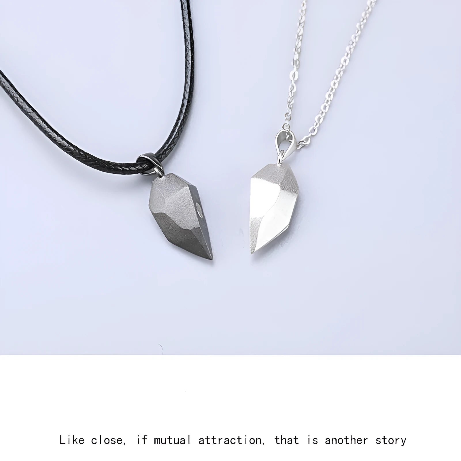 Alloy couple necklace with heart pendant on 60cm chain, black finish, unisex style